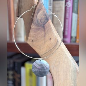 Mother of Pearl Pendant Necklace.Large Shell Boho Jewelry adjustable Hoop.